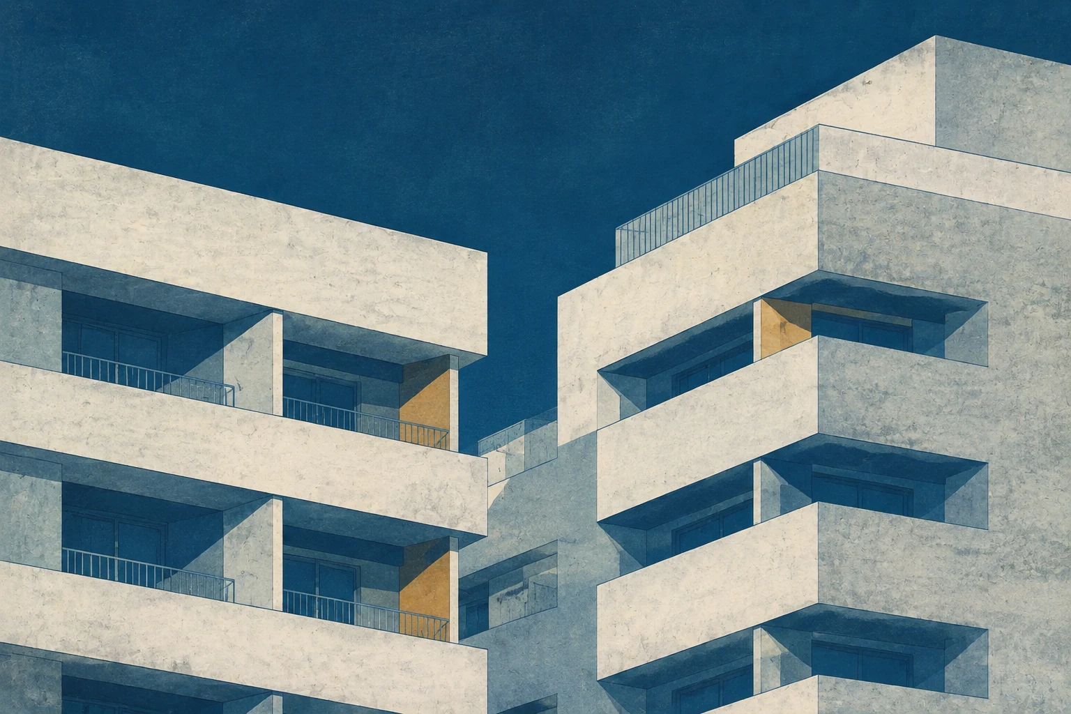 Ilustração de varandas e terraços em edifícios residenciais