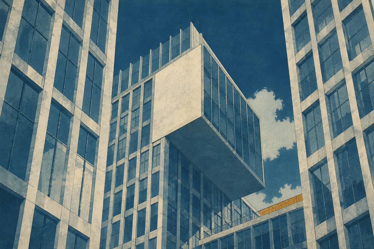Ilustração de torres de escritórios com fachadas em grade